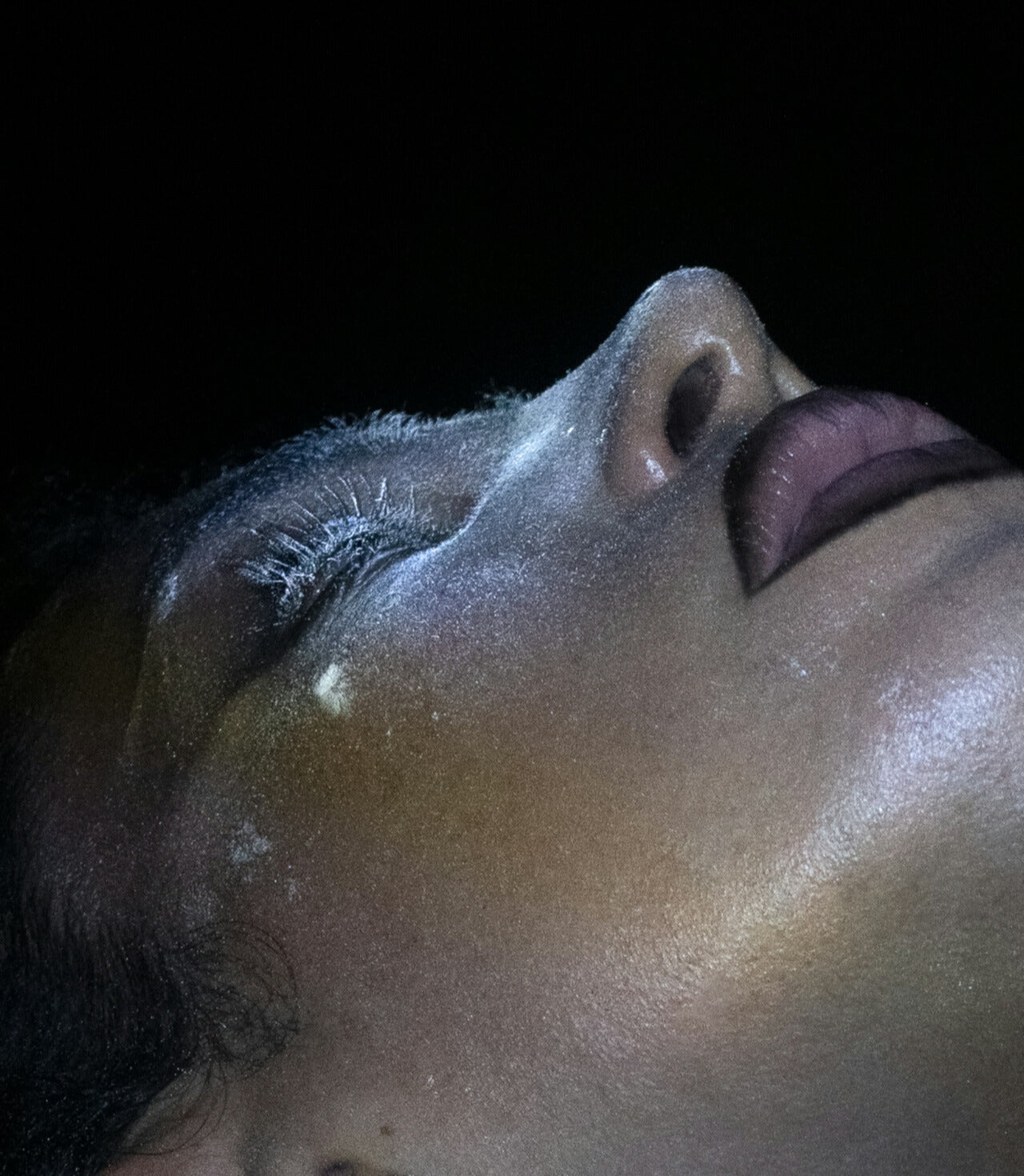 Woman with icy eyelashes