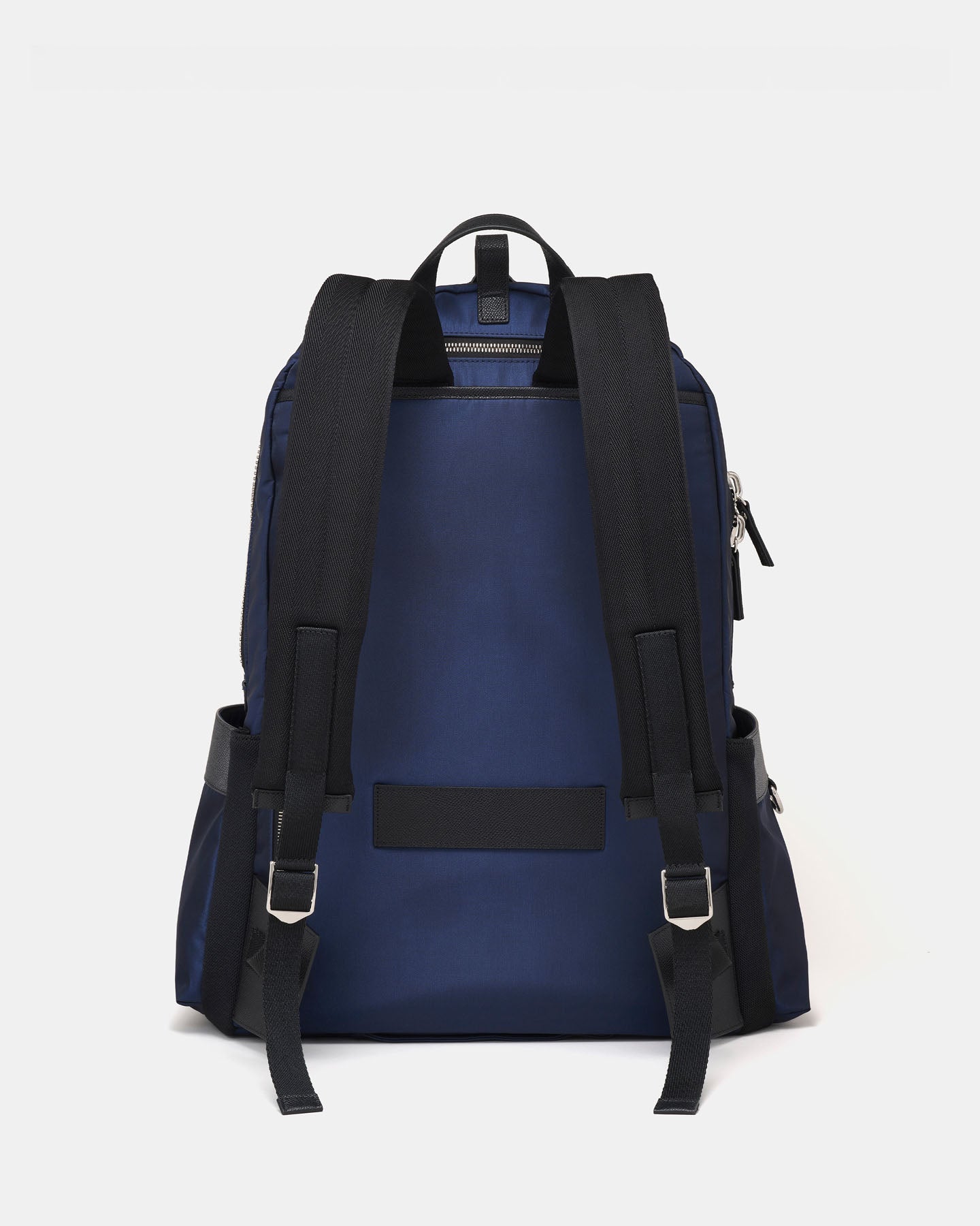 Blue backpack with black straps on a white background