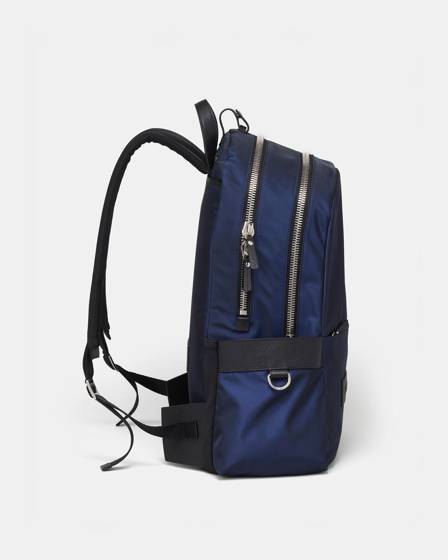 Blue backpack with black accents on a white background