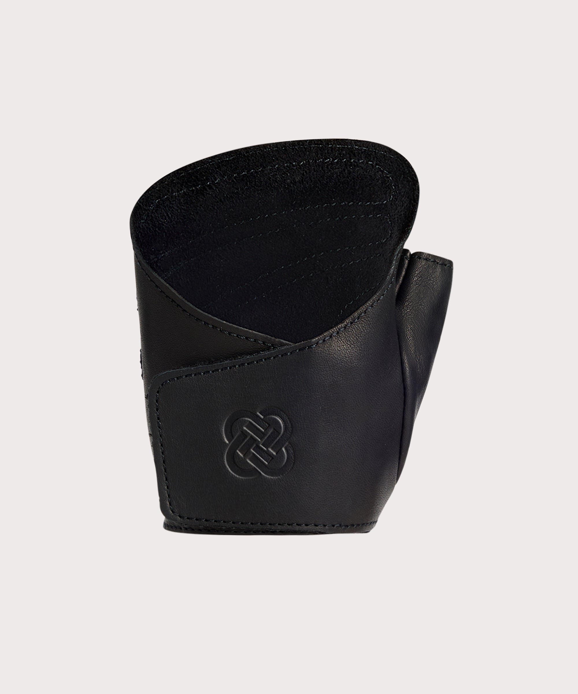 One singular "The Wrap" black leather weight lifting glove
