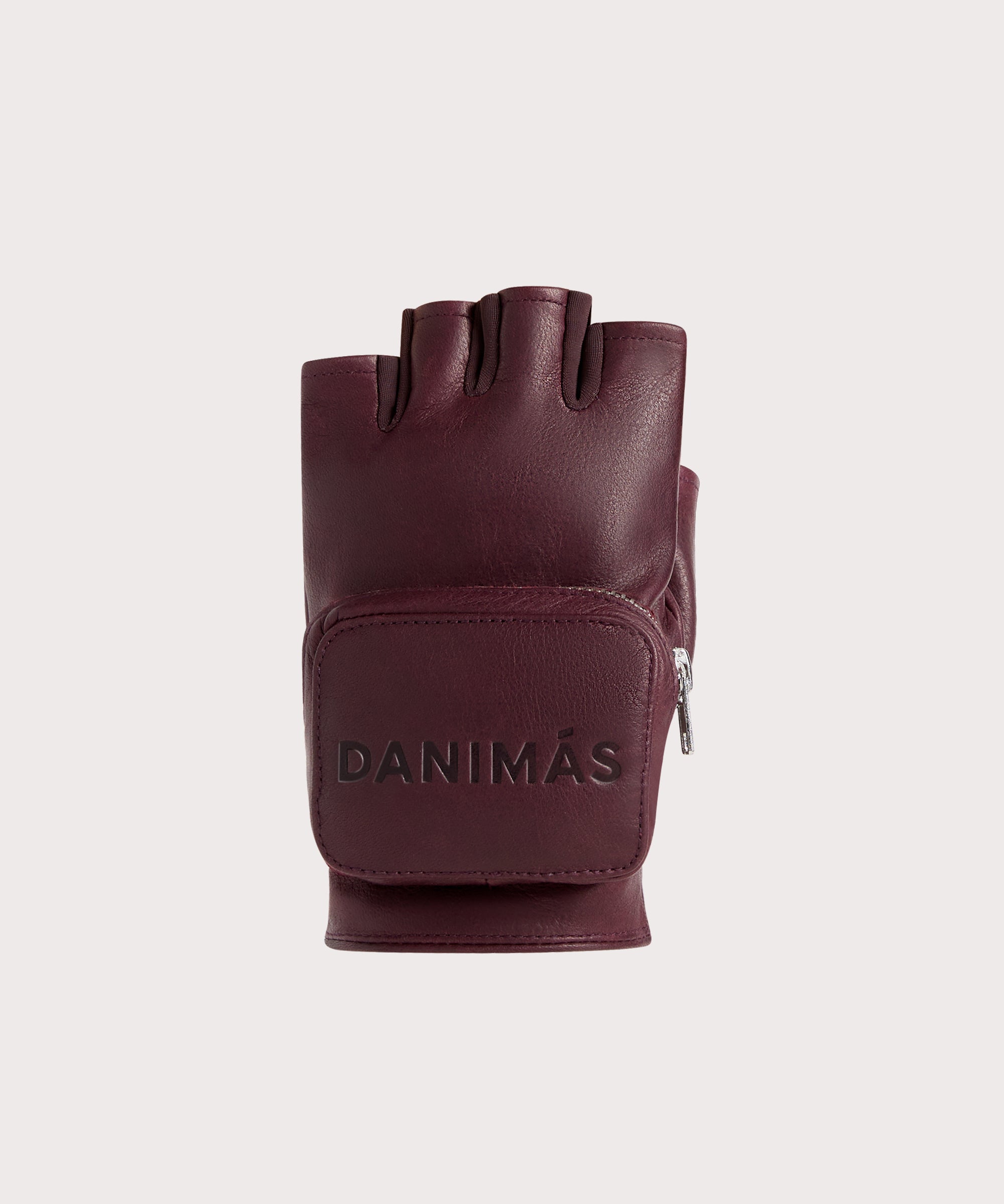 Burgundy "Conceal" weight lifting glove with "Danimas" logo